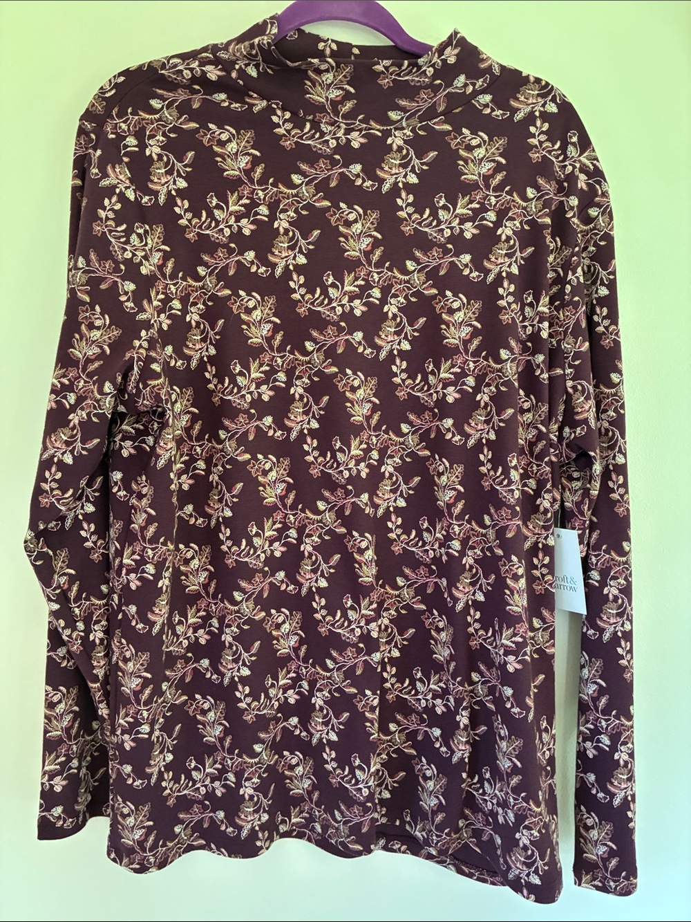 Women’s Long Sleeve Mock Neck Top - Floral Plum new with tags size 2X